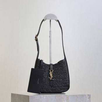 Saint Laurent LE 5 À 7 Baby Mini Bag in Straw and Leather 809461 Black 2025 (YY-250924120)