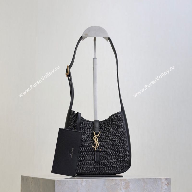 Saint Laurent LE 5 À 7 Baby Mini Bag in Straw and Leather 809461 Black 2025 (YY-250924120)