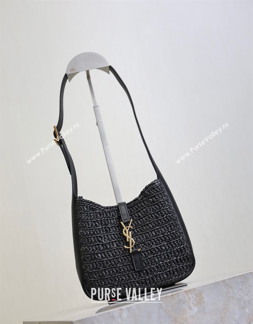 Saint Laurent LE 5 À 7 Baby Mini Bag in Straw and Leather 809461 Black 2025 (YY-250924120)