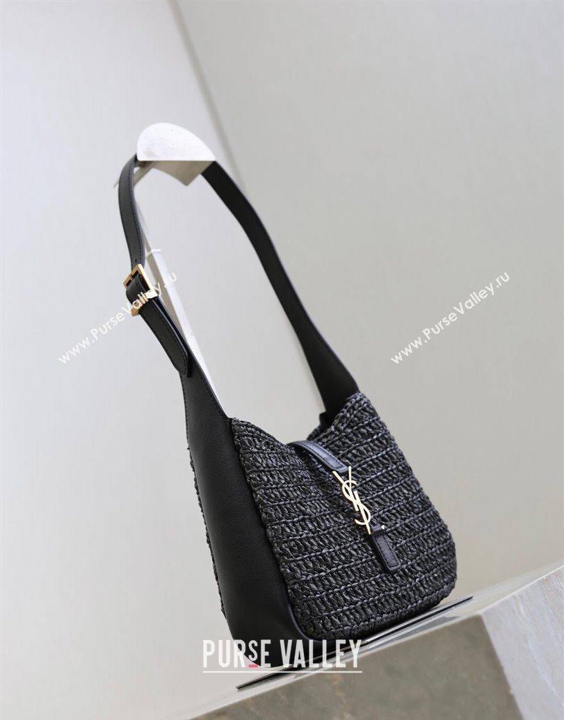 Saint Laurent LE 5 À 7 Baby Mini Bag in Straw and Leather 809461 Black 2025 (YY-250924120)