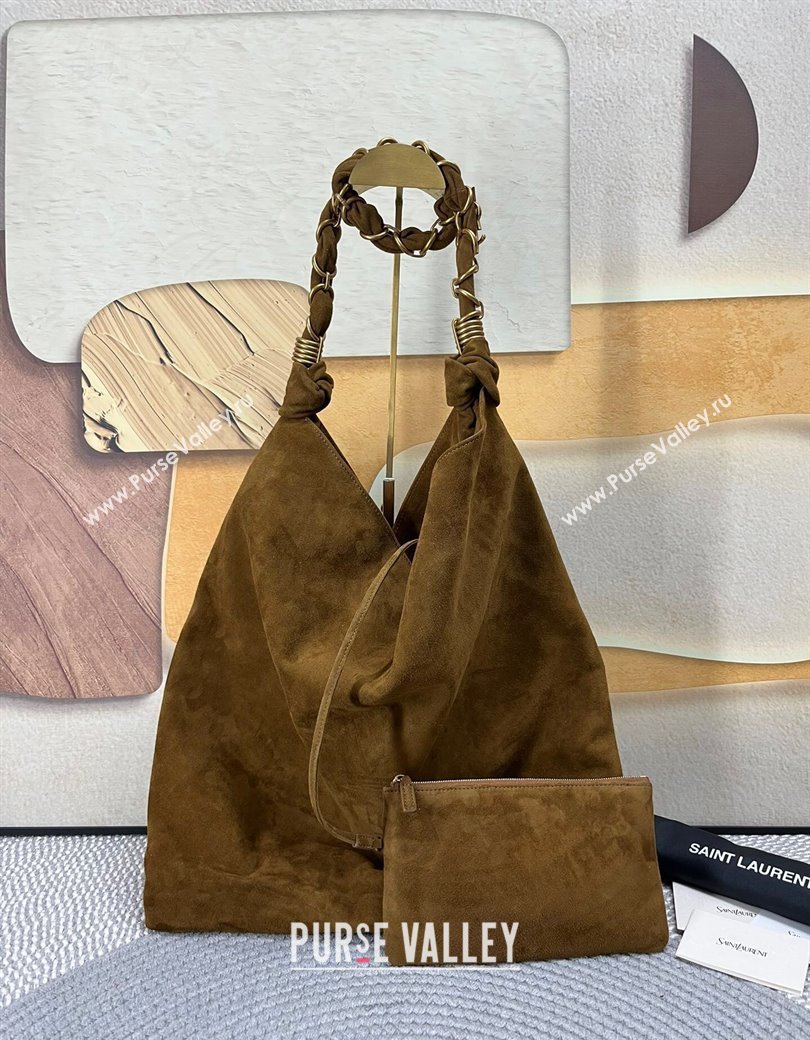 Saint Laurent Amalia Bag in Suede with Chain Brown 2025 834750 (nana-250924049)