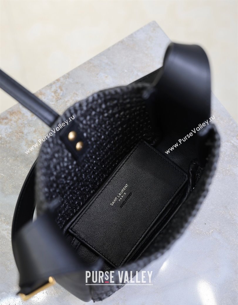 Saint Laurent LE 5 À 7 Baby Mini Bag in Straw and Leather 809461 Black 2025 (YY-250924120)