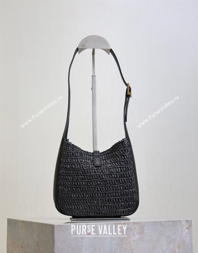 Saint Laurent LE 5 À 7 Baby Mini Bag in Straw and Leather 809461 Black 2025 (YY-250924120)