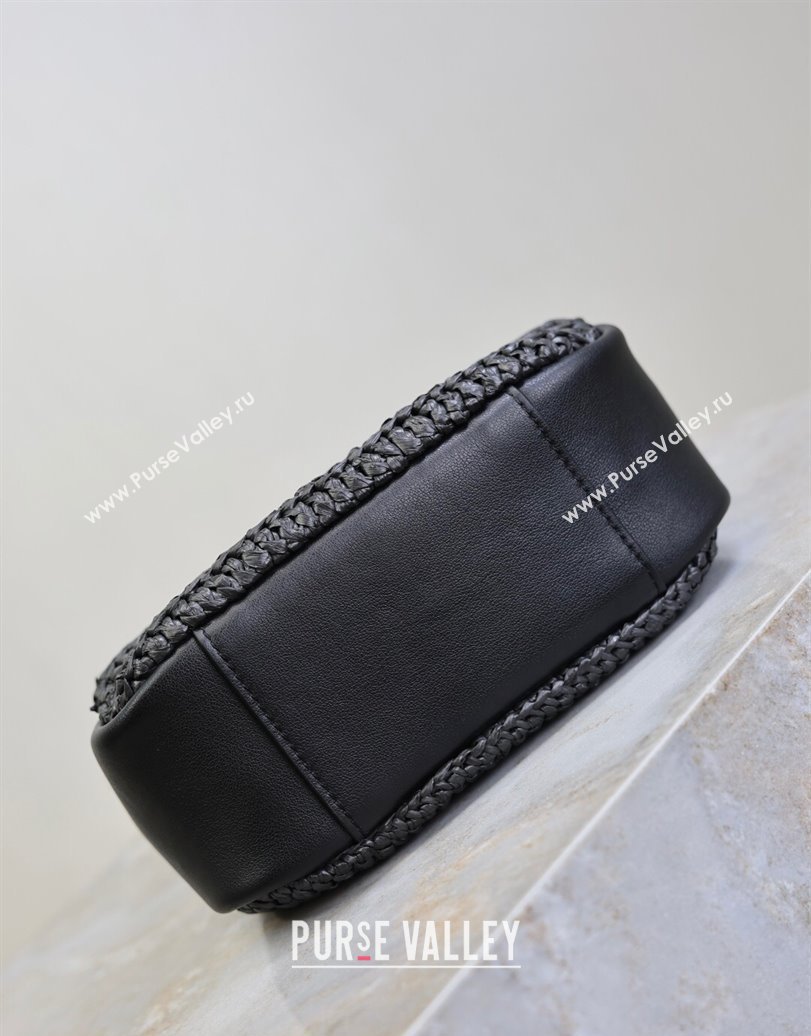 Saint Laurent LE 5 À 7 Baby Mini Bag in Straw and Leather 809461 Black 2025 (YY-250924120)