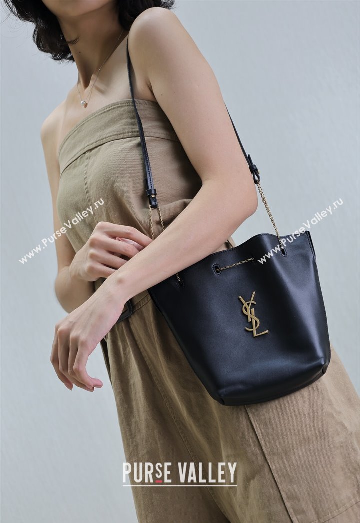 Saint Laurent Pochon Bucket Bag in Lambskin Leather Black 2025 801070 (YY-250924126)