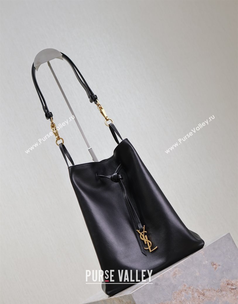 Saint Laurent Paris VII Pochon Bucket Bag in Lambskin Leather Black 2025 804302 (YY-250924128)