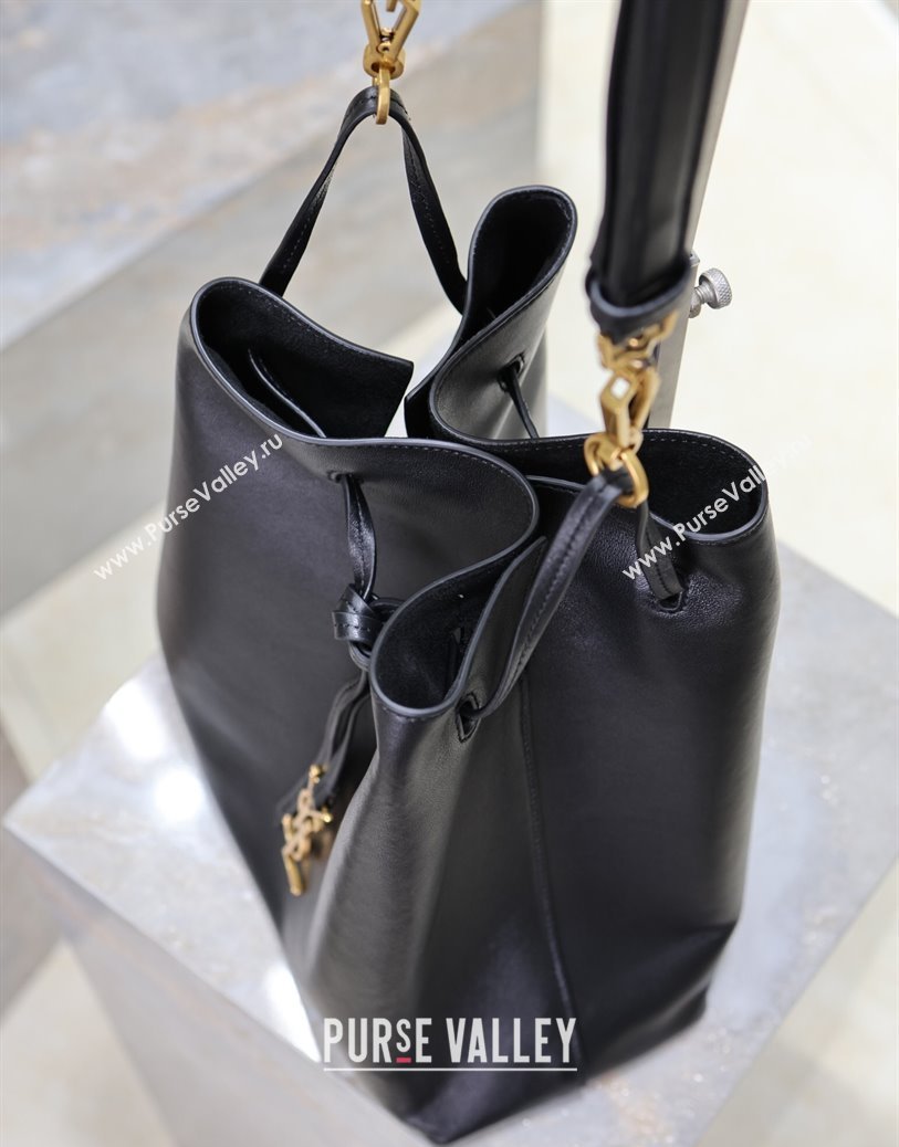 Saint Laurent Paris VII Pochon Bucket Bag in Lambskin Leather Black 2025 804302 (YY-250924128)