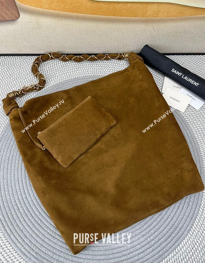 Saint Laurent Amalia Bag in Suede with Chain Brown 2025 834750 (nana-250924049)