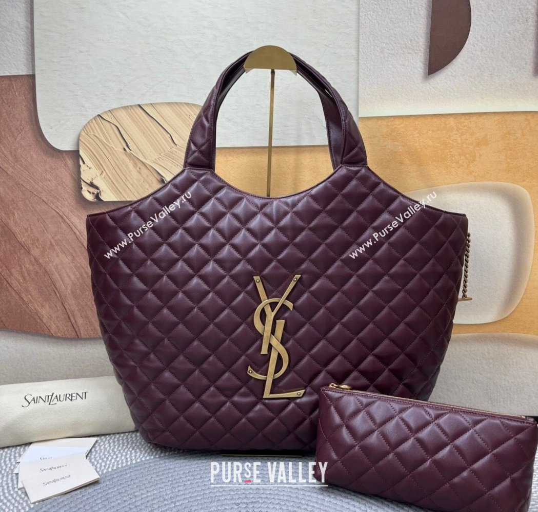 Saint Laurent Icare Maxi Shopping Bag in Quilted Nappa Leather 698651 Burgundy 2025 (nana-250924072)