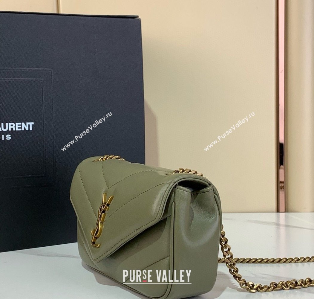 Saint Laurent Loulou Mini Bag in Matelasse Lambskin Moss Green 2025 821749 (YY-250924134)