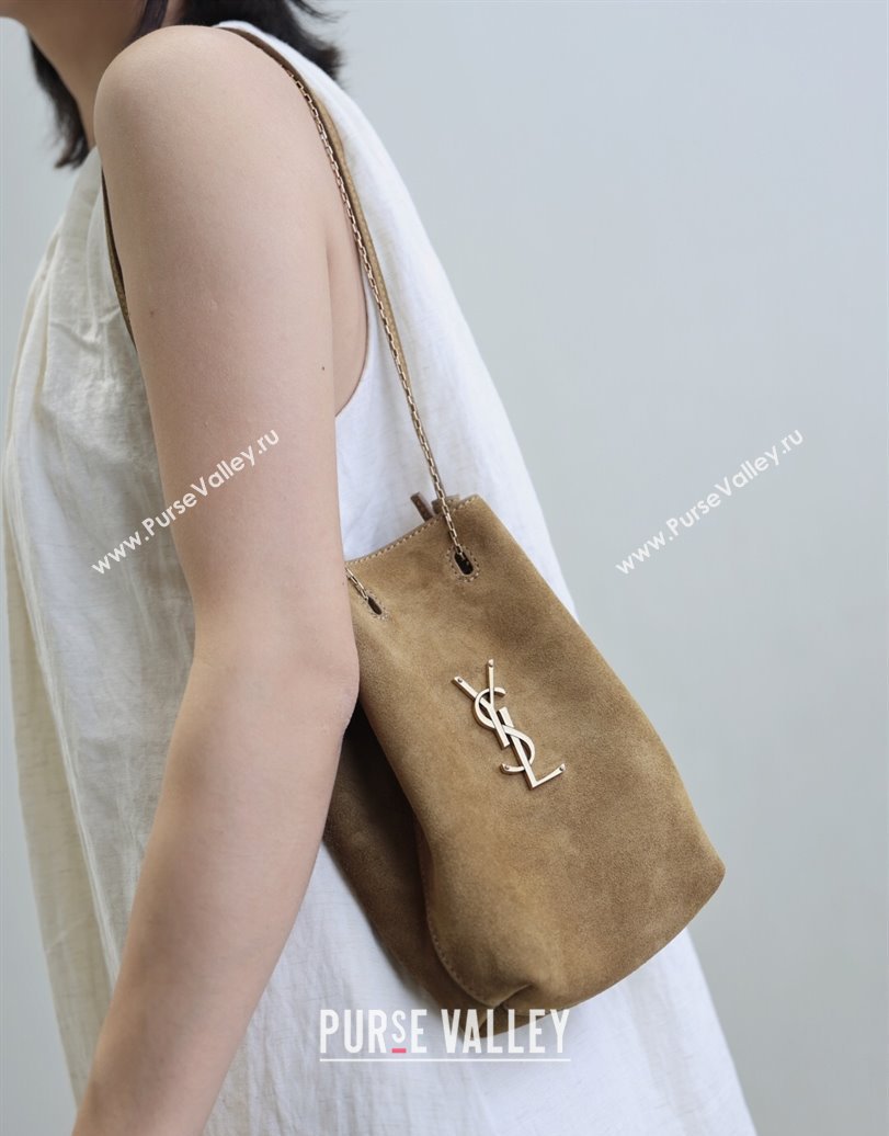Saint Laurent Pochon Bucket Bag in Suede Brown 2025 801070 (YY-250924127)