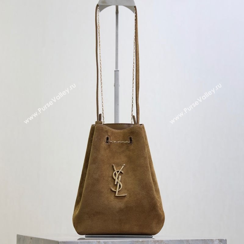 Saint Laurent Pochon Bucket Bag in Suede Brown 2025 801070 (YY-250924127)