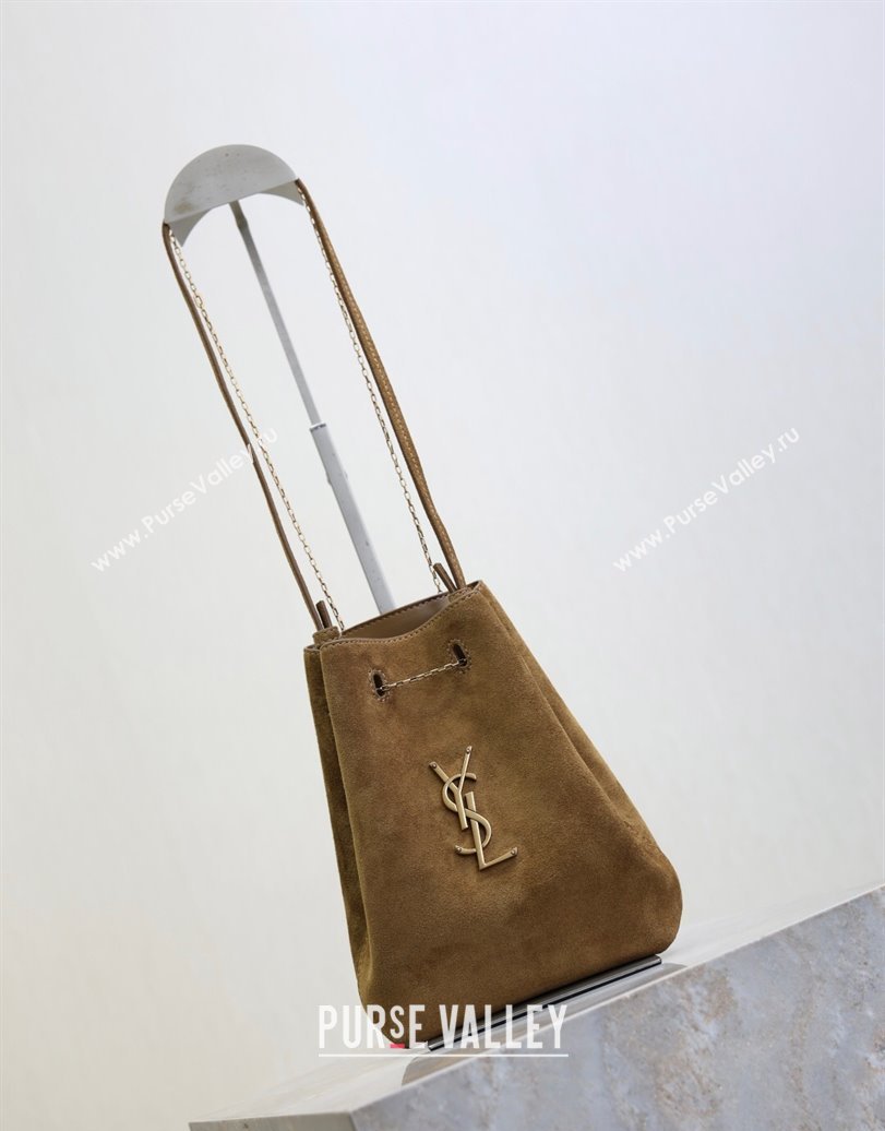 Saint Laurent Pochon Bucket Bag in Suede Brown 2025 801070 (YY-250924127)