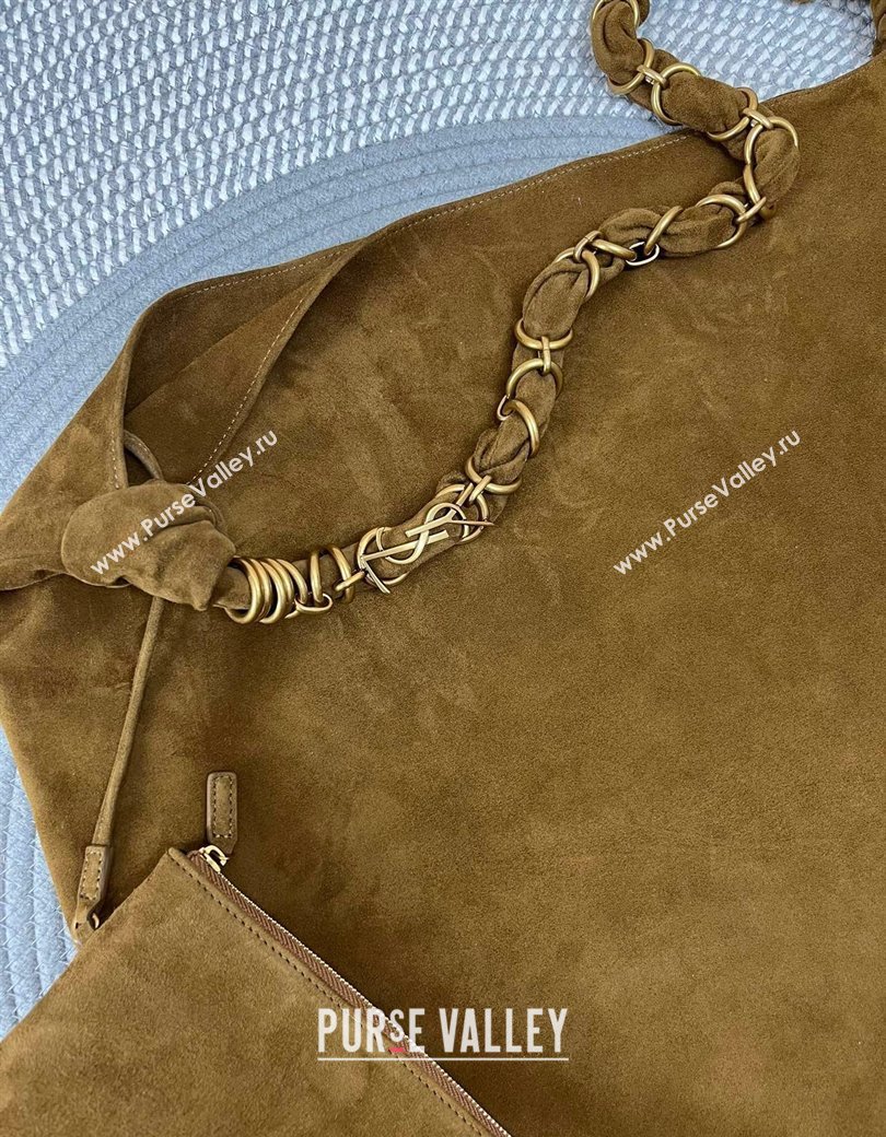 Saint Laurent Amalia Bag in Suede with Chain Brown 2025 834750 (nana-250924049)
