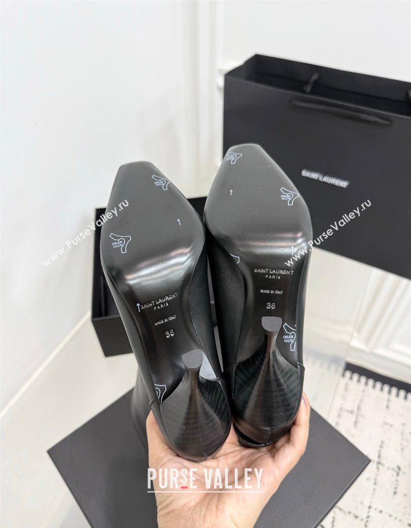 Saint Laurent Niki Heel Ankle Boots 10cm with YSL Strap in Calf Leather Black 2025 1028 (KER-251028116)