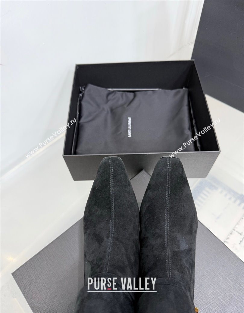 Saint Laurent Niki Heel Ankle Boots 10cm with YSL Strap in Suede Black 2025 1028 (KER-251028118)