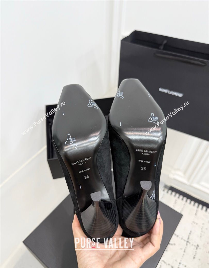 Saint Laurent Niki Heel Ankle Boots 10cm with YSL Strap in Suede Black 2025 1028 (KER-251028118)