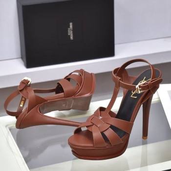 Saint Laurent Tribute Platform Sandals 14cm in Calf Leather Dark Brown 2025 (GDX-251028143)