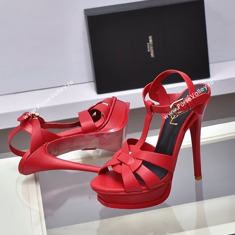 Saint Laurent Tribute Platform Sandals 14cm in Calf Leather Red 2025 (GDX-251028142)