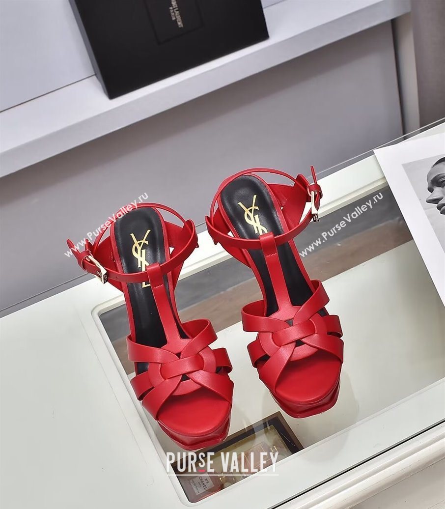 Saint Laurent Tribute Platform Sandals 14cm in Calf Leather Red 2025 (GDX-251028142)