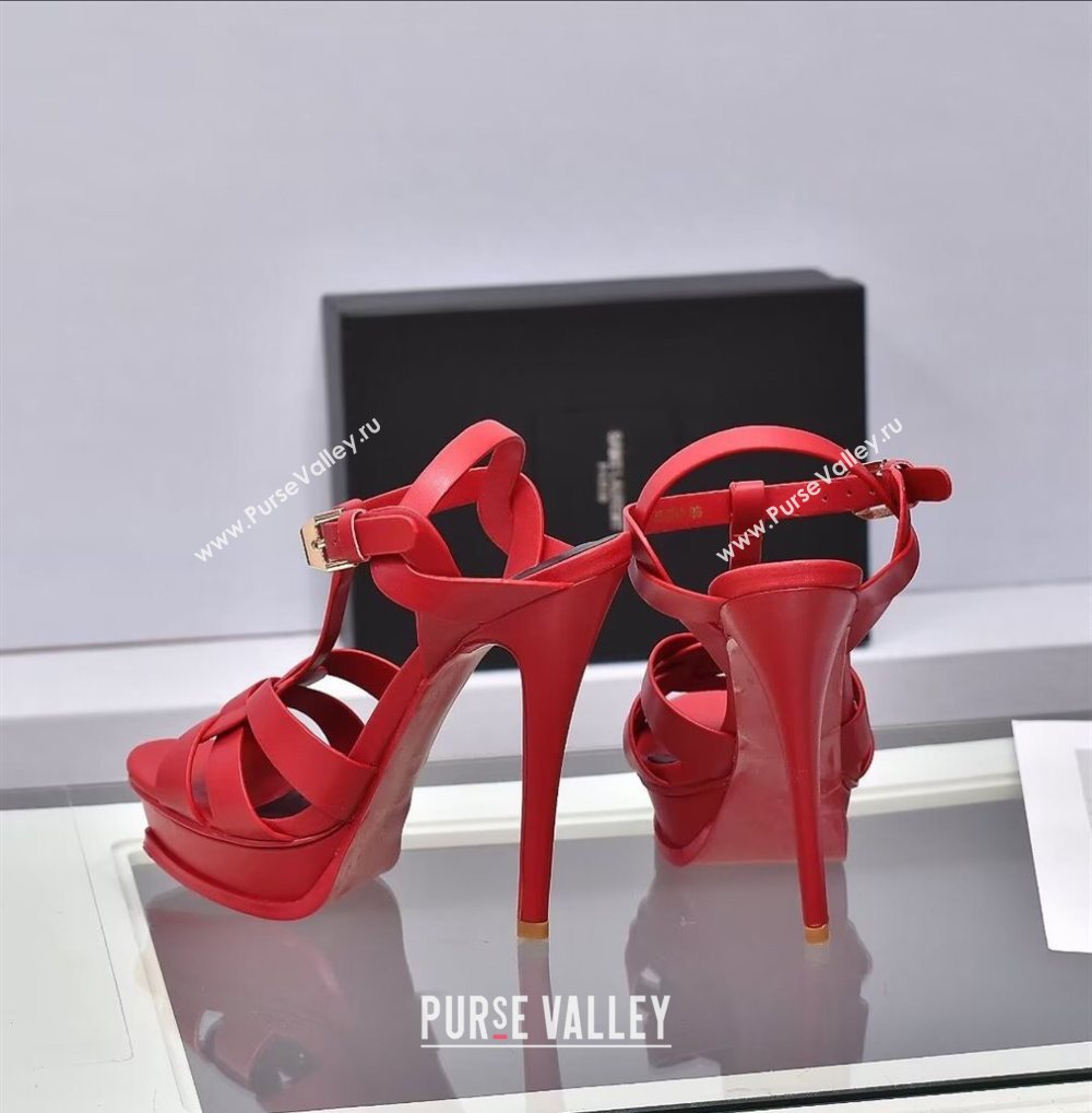 Saint Laurent Tribute Platform Sandals 14cm in Calf Leather Red 2025 (GDX-251028142)