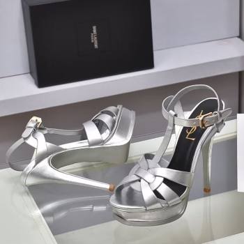 Saint Laurent Tribute Platform Sandals 14cm in Calf Leather Silver 2025 (GDX-251028145)