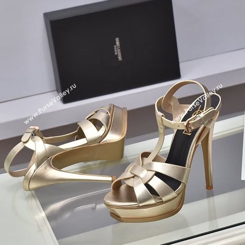 Saint Laurent Tribute Platform Sandals 14cm in Calf Leather Gold 2025 (GDX-251028146)