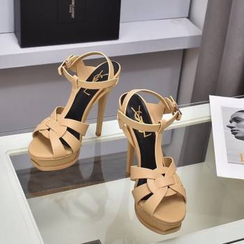 Saint Laurent Tribute Platform Sandals 14cm in Calf Leather Beige 2025 (GDX-251028148)