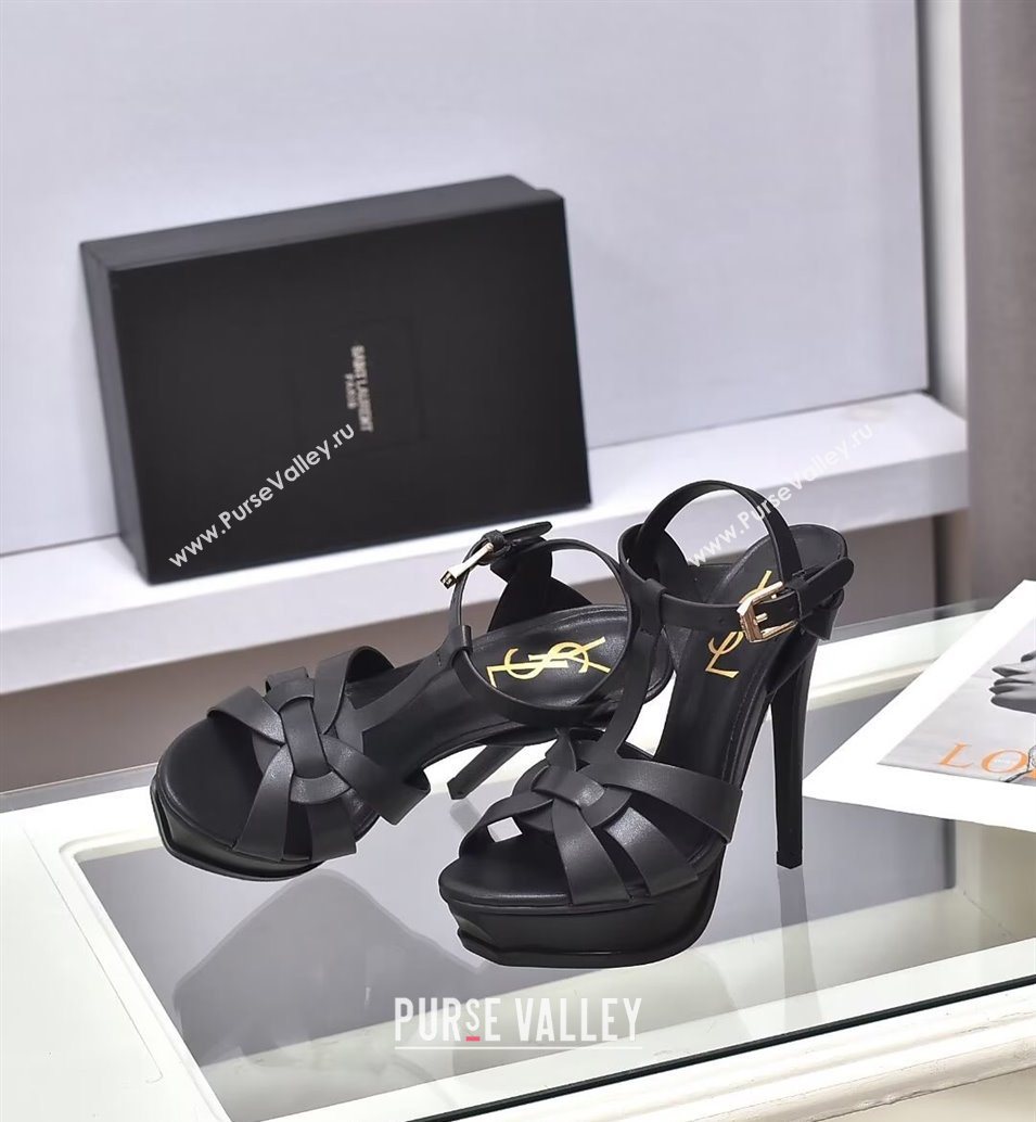 Saint Laurent Tribute Platform Sandals 14cm in Calf Leather Black 2025 (GDX-251028147)
