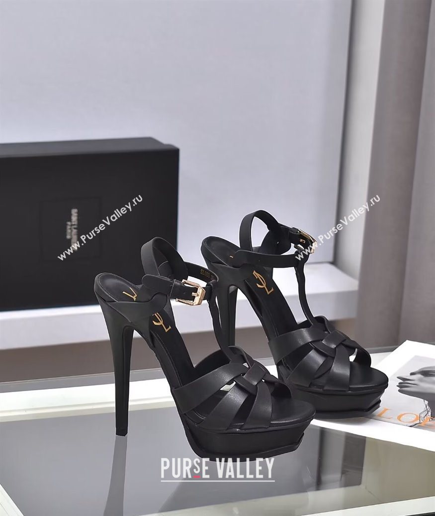 Saint Laurent Tribute Platform Sandals 14cm in Calf Leather Black 2025 (GDX-251028147)