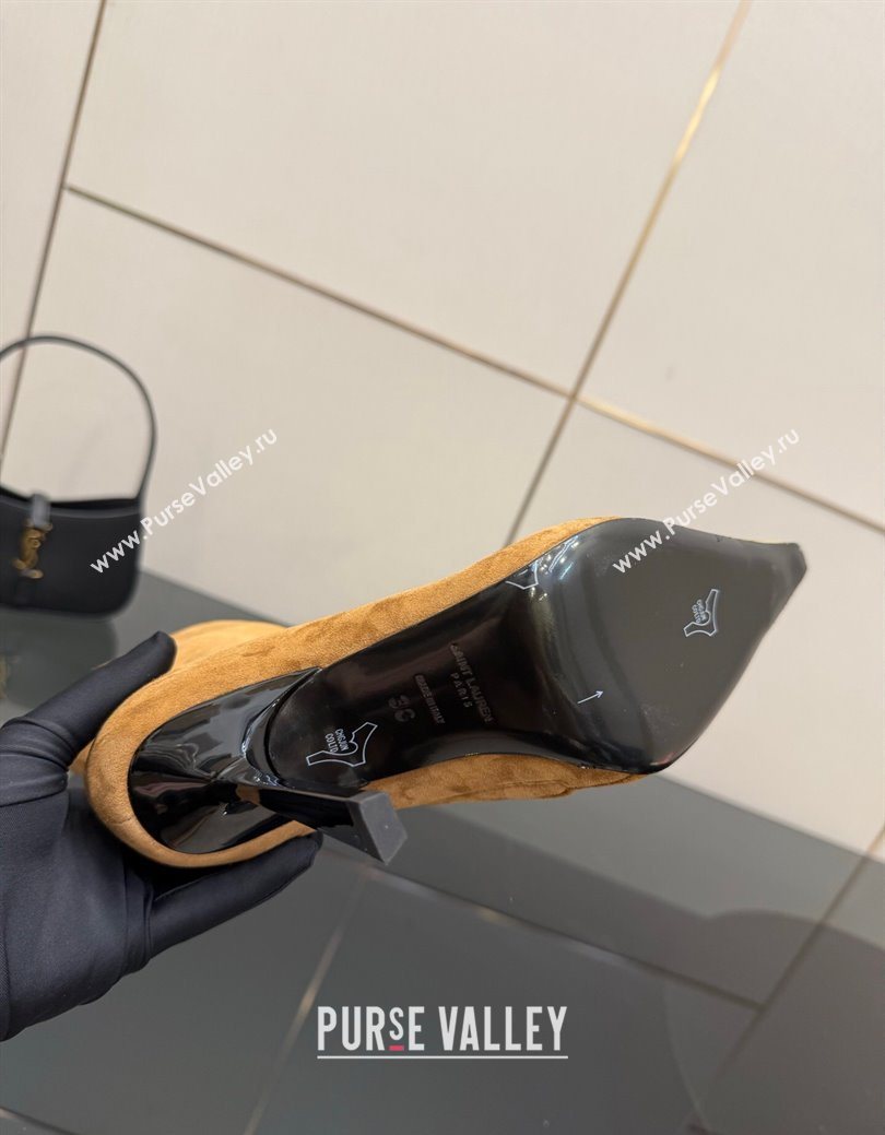 Saint Laurent Suede Heel Ankle Boots 11cm with Metallic Point Brown 2025 1028 (MD-251028121)