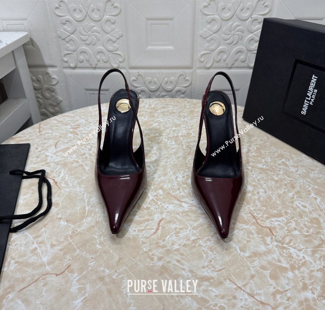 Saint Laurent Romy Slingback Pumps 10.5cm in Patent Leather Burgundy 2025 1028 (MD-251028084)