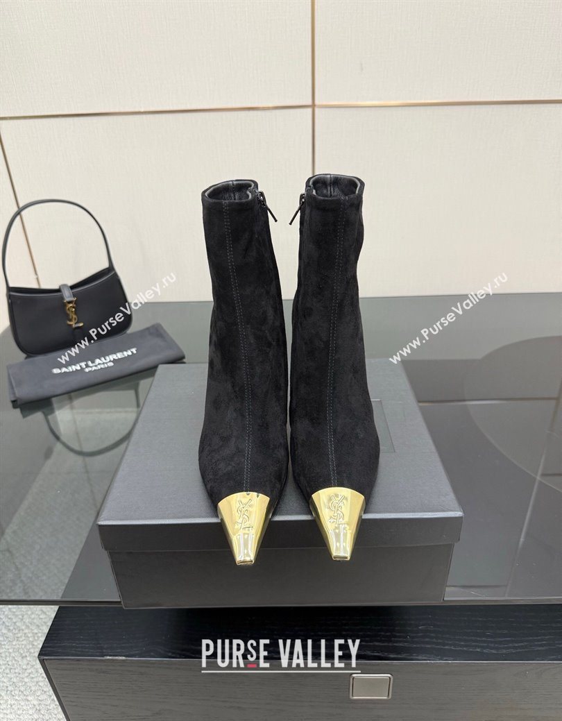 Saint Laurent Suede Heel Ankle Boots 11cm with Metallic Point Black 2025 1028 (MD-251028122)