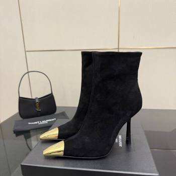Saint Laurent Suede Heel Ankle Boots 11cm with Metallic Point Black 2025 1028 (MD-251028122)