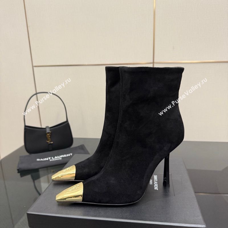 Saint Laurent Suede Heel Ankle Boots 11cm with Metallic Point Black 2025 1028 (MD-251028122)