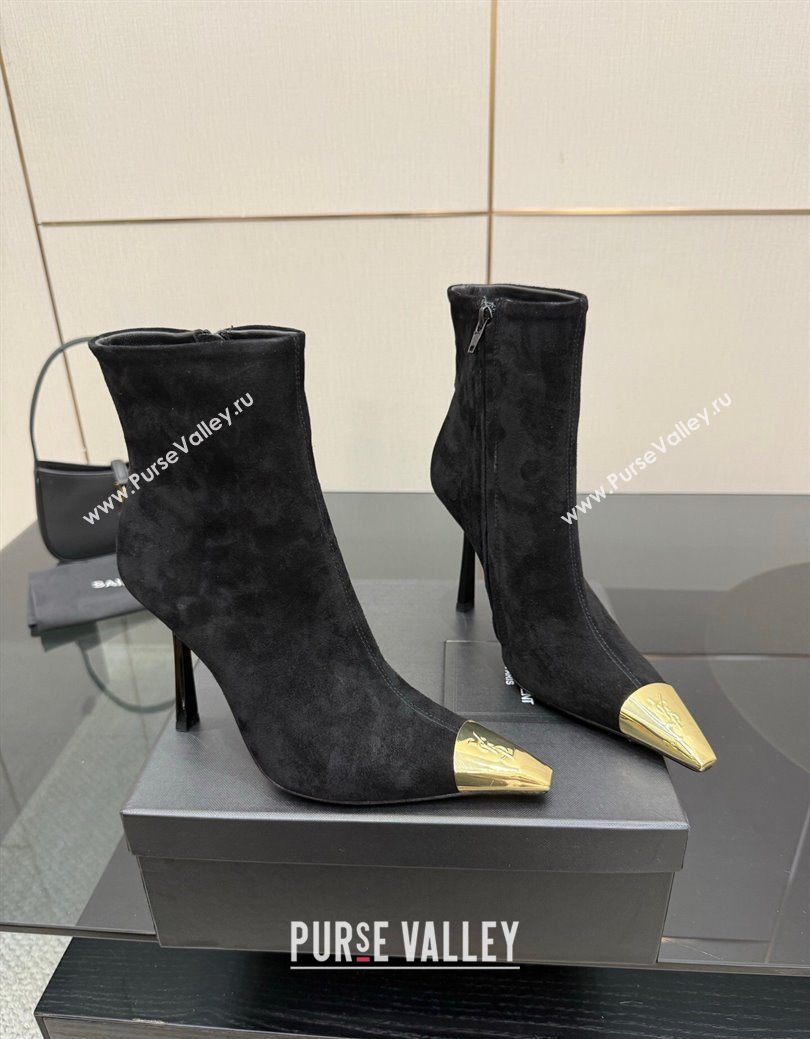 Saint Laurent Suede Heel Ankle Boots 11cm with Metallic Point Black 2025 1028 (MD-251028122)