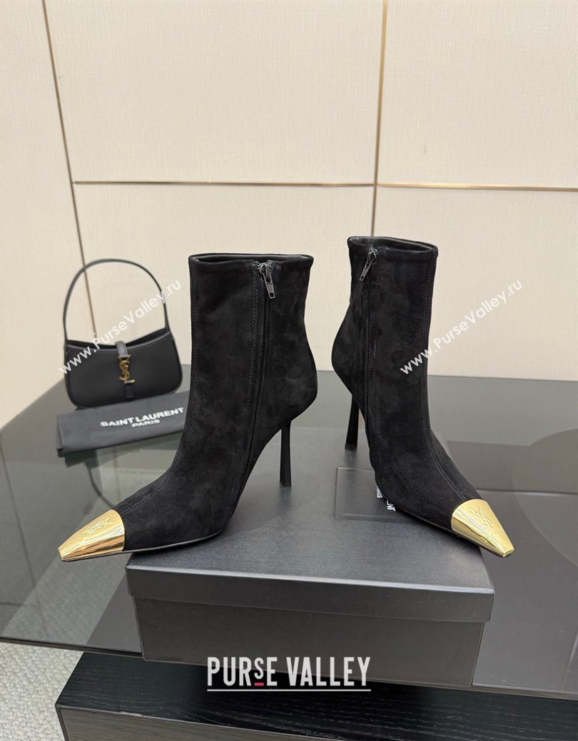 Saint Laurent Suede Heel Ankle Boots 11cm with Metallic Point Black 2025 1028 (MD-251028122)