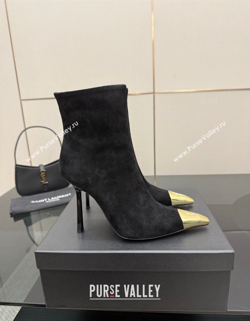 Saint Laurent Suede Heel Ankle Boots 11cm with Metallic Point Black 2025 1028 (MD-251028122)