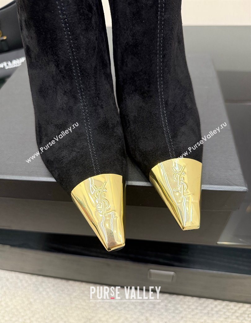 Saint Laurent Suede Heel Ankle Boots 11cm with Metallic Point Black 2025 1028 (MD-251028122)