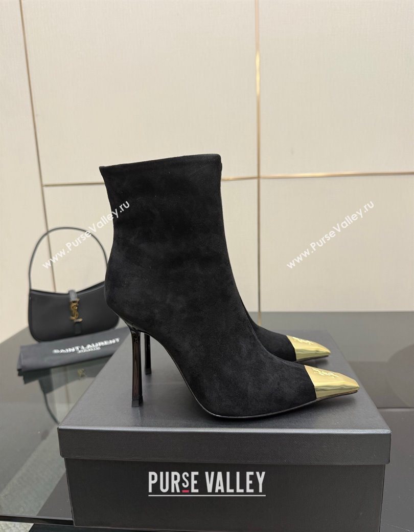 Saint Laurent Suede Heel Ankle Boots 11cm with Metallic Point Black 2025 1028 (MD-251028122)