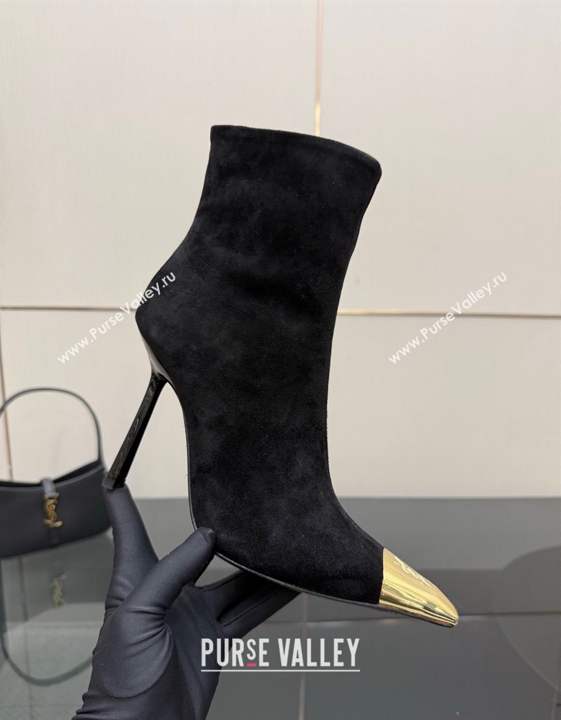 Saint Laurent Suede Heel Ankle Boots 11cm with Metallic Point Black 2025 1028 (MD-251028122)