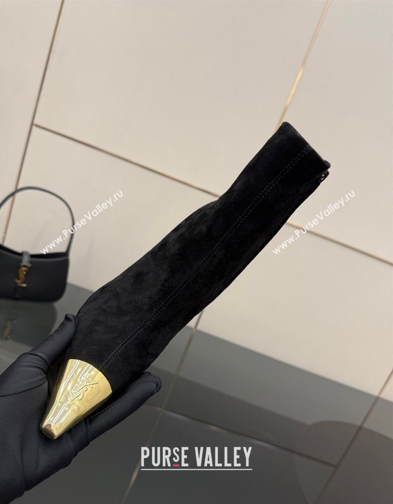Saint Laurent Suede Heel Ankle Boots 11cm with Metallic Point Black 2025 1028 (MD-251028122)