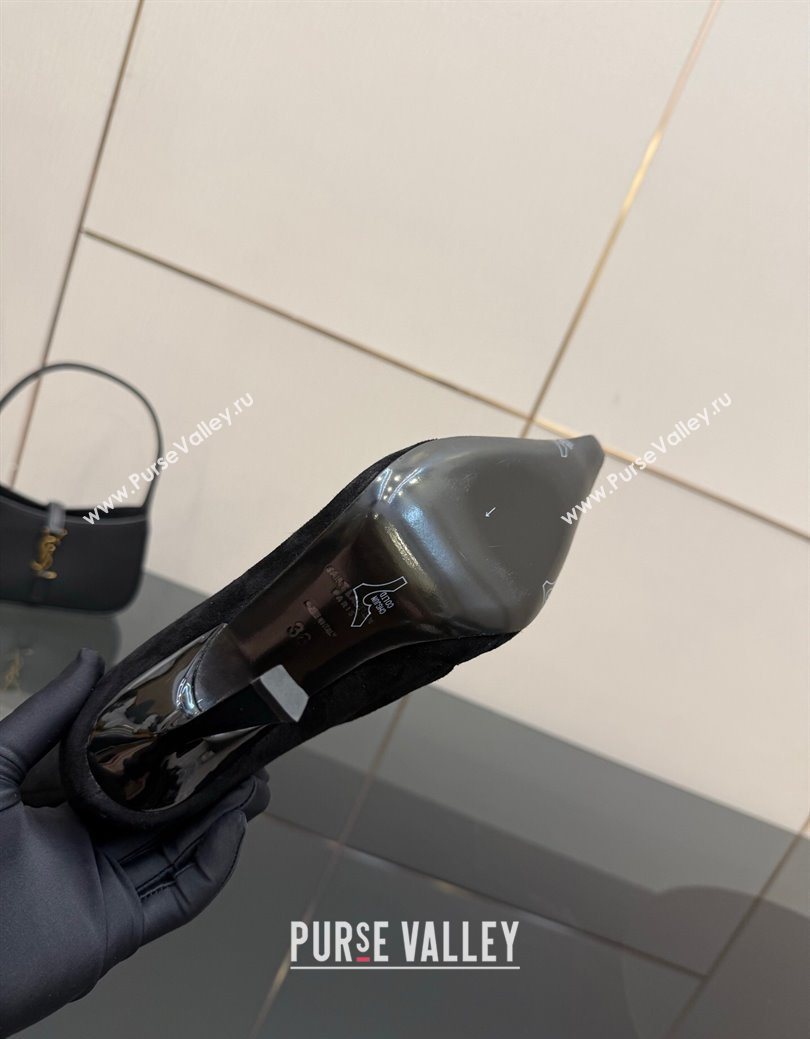 Saint Laurent Suede Heel Ankle Boots 11cm with Metallic Point Black 2025 1028 (MD-251028122)