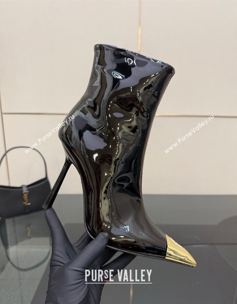 Saint Laurent Patent Leather Heel Ankle Boots 11cm with Metallic Point Black 2025 1028 (MD-251028123)