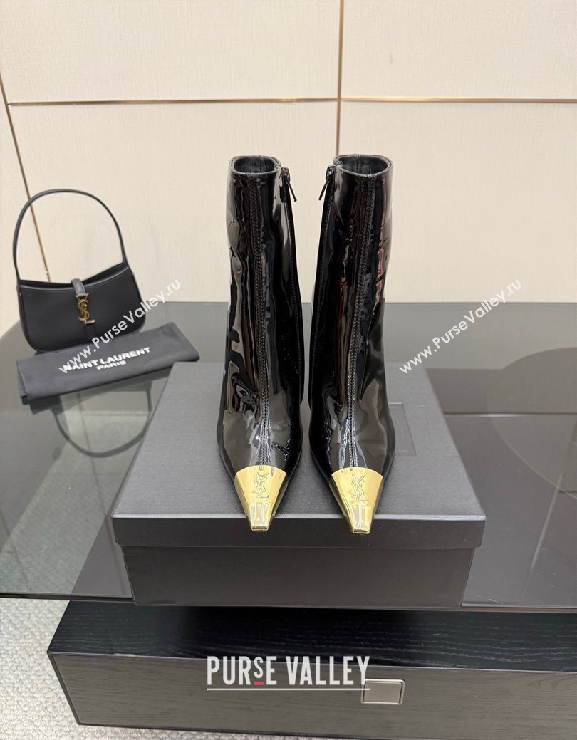 Saint Laurent Patent Leather Heel Ankle Boots 11cm with Metallic Point Black 2025 1028 (MD-251028123)