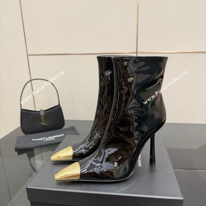 Saint Laurent Patent Leather Heel Ankle Boots 11cm with Metallic Point Black 2025 1028 (MD-251028123)