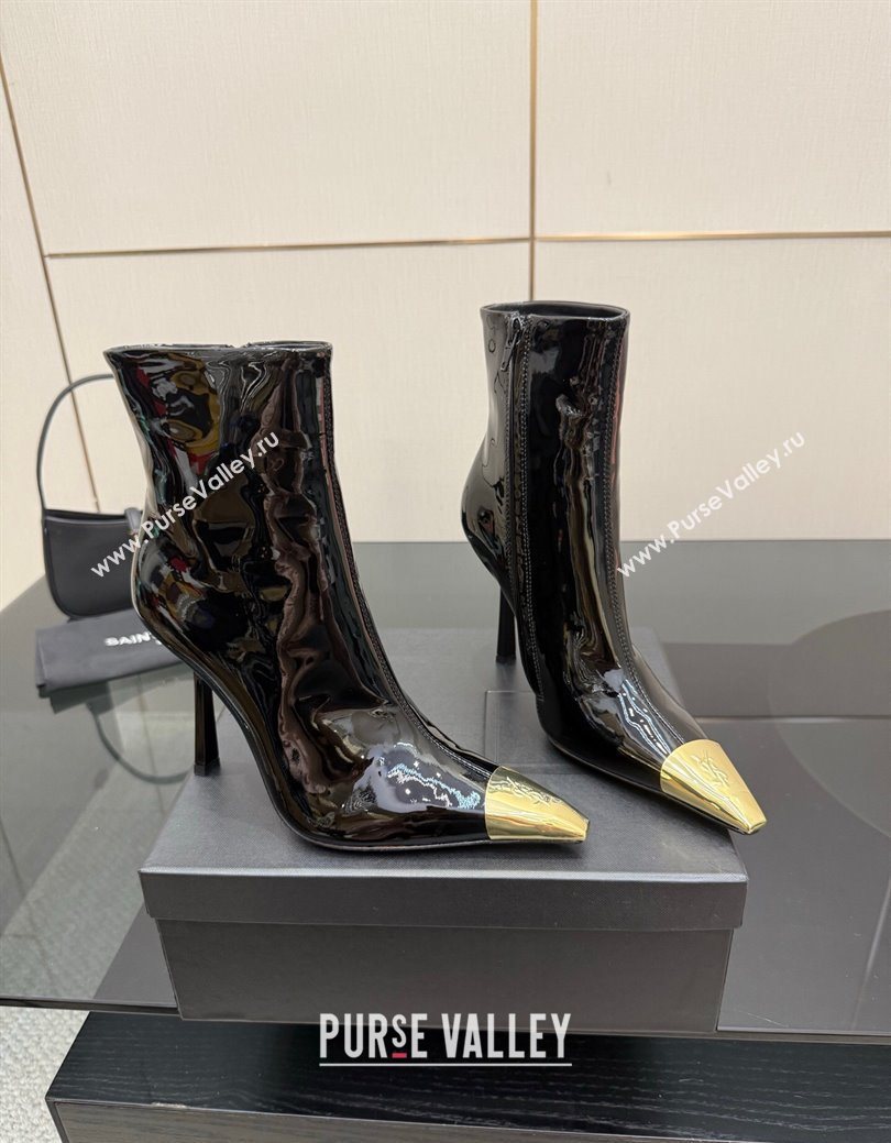 Saint Laurent Patent Leather Heel Ankle Boots 11cm with Metallic Point Black 2025 1028 (MD-251028123)