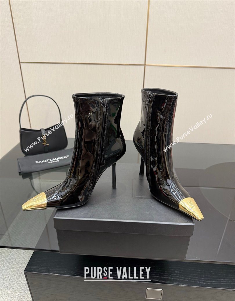 Saint Laurent Patent Leather Heel Ankle Boots 11cm with Metallic Point Black 2025 1028 (MD-251028123)