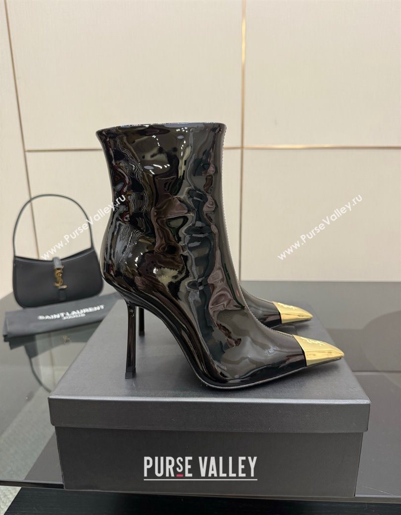 Saint Laurent Patent Leather Heel Ankle Boots 11cm with Metallic Point Black 2025 1028 (MD-251028123)