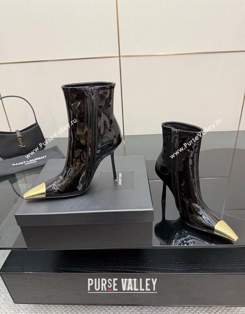 Saint Laurent Patent Leather Heel Ankle Boots 11cm with Metallic Point Black 2025 1028 (MD-251028123)